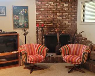 Danish Modern Tub Chairs Reupholstered in Panamanian fabric (fabric is worn)