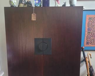 Asian style cabinet, Collectibles, blue vase with etched dragon