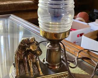 Brass lamp with dogs 