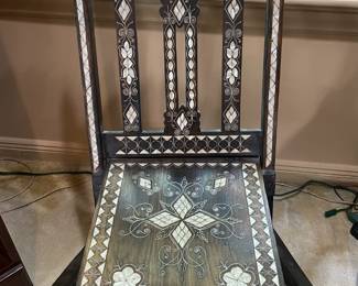 Egyptian Mahogany Finish Mother of Pearl Inlay Folding Chairs Lotus Pedal Theme Design Accents