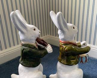 Antique French Faience Majolica Bavent Bunny Rabbits