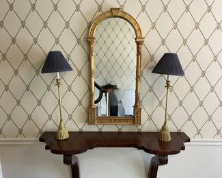 Gold Guild Mirror, Lamps and Console Table