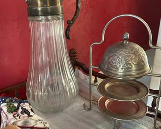 Decanters and 3 Tier Dessert Tray Silver Plated