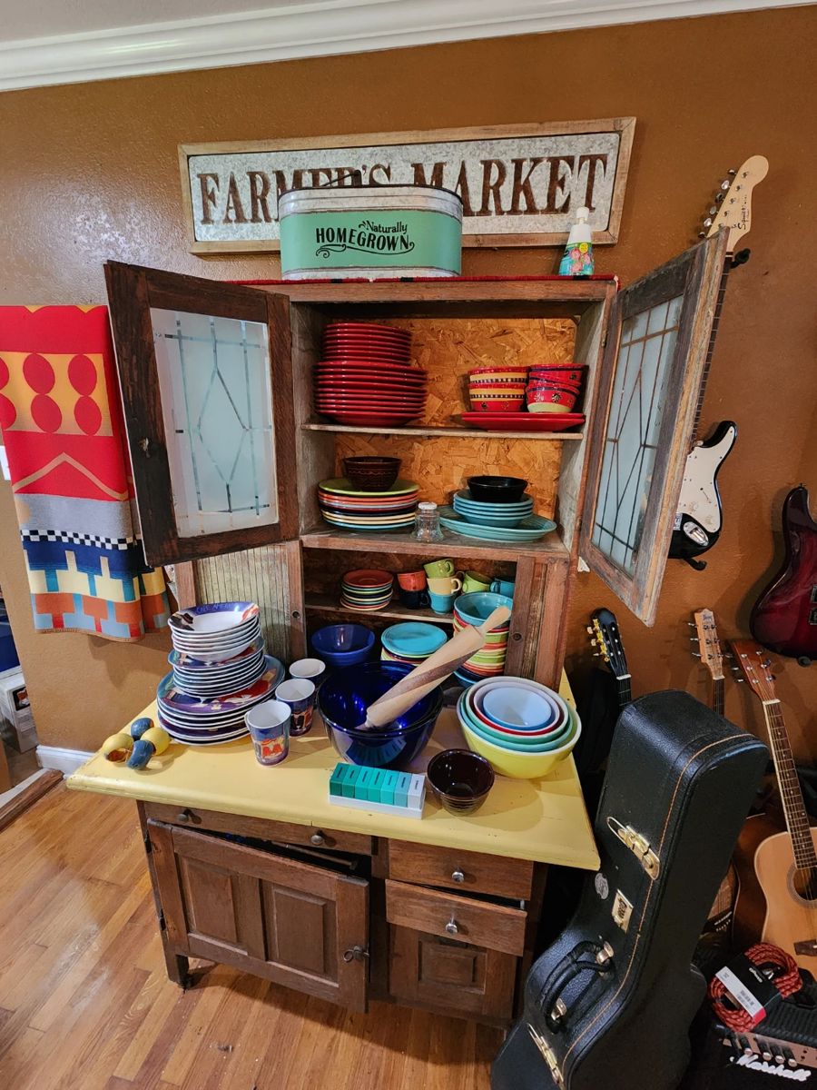 Hoosier cabinet and Fiesta dishes