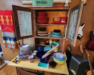 Hoosier cabinet and Fiesta dishes