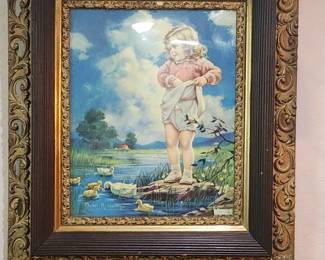 Old print of girl with ducks