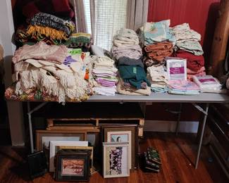 Quilts, linens, and picture frames