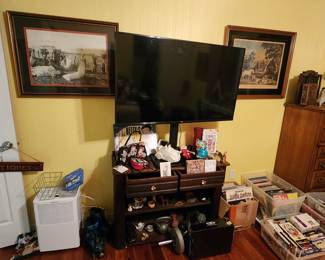 Large flat screen TV, record collection