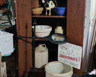 Pie safe, crockery pieces 