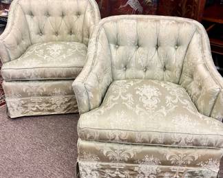 Pair of Mid-Century Stafford Custom Silk Chairs-$595
