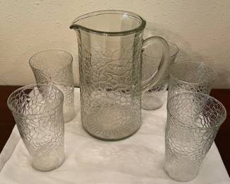 Jack Frost crackle pitcher with 5 tumblers