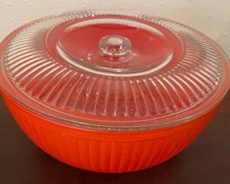 Anchor Hocking 9" orange ribbed refrigerator dish