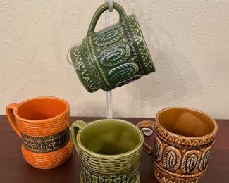 vintage Japanese basket cups & stand