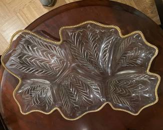 Jeanette Glass featherleaf tray with gold rim