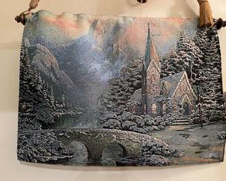 Thomas Kincaid reversible tapestry--winter church side