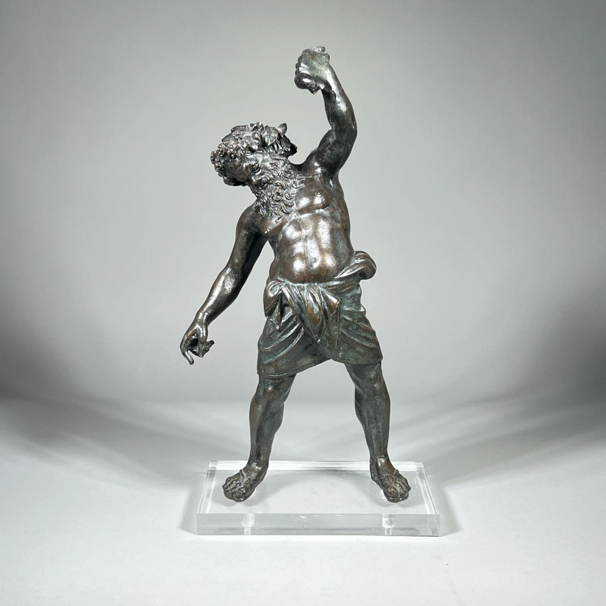 BRONZED GREEK FIGURE | Figure of Silenus, Greek God of Wine on acrylic base, bronzed or bronze finish over composition.