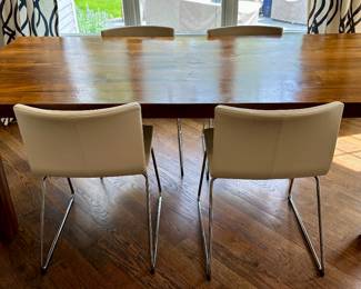 Crate and Barrel Dining Table and 4 Modern Off-white Chairs with Matching Bench (Not Shown)