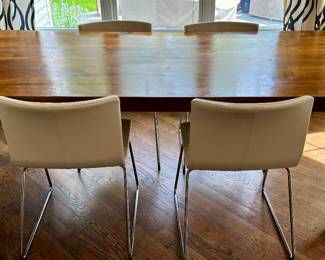 Crate and Barrel Dining Table and 4 Modern Off-white Chairs with Matching Bench (Not Shown)