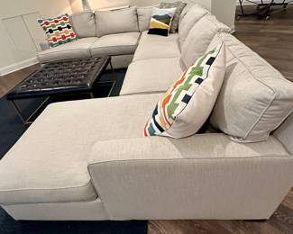 Pottery Barn Sectional Sofa with Chaise.Pottery Barn Sectional Sofa with Chaise.  Tufted Leather Ottoman with Metal Frame from World Market.