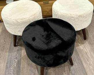 Very Mod Black and White Fur Foot Stools 