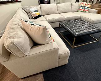 Pottery Barn Sectional Sofa with Chaise.Pottery Barn Sectional Sofa with Chaise.  Tufted Leather Ottoman with Metal Frame from World Market.