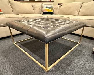 Pottery Barn Sectional Sofa with Chaise.  Tufted Leather Ottoman with Metal Frame from World Market.