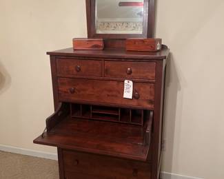 Gorgeous Antique Secretary/Chest of Drawers with mirror. Two small Lane cedar boxes. 