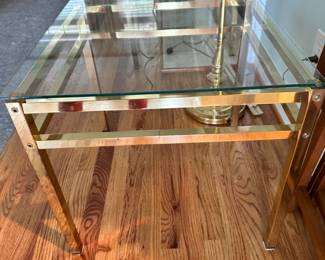 Set of 2 Mid century glass and brass end tables