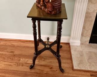 brass top mahoghany plant stand