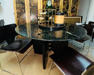 MCM Marble top table with black marble top / Vintage Screens/ Barware 