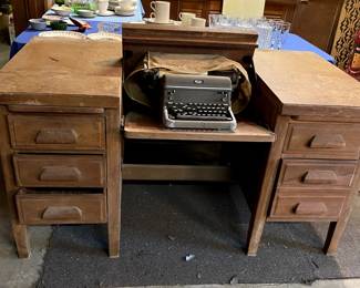 Local historical piece.  This desk, with original manual Royal typewriter built in, was removed from the Bryan County Courthouse when it was renovated in the 1980's(?).  Needs love but a lovely piece of local history.