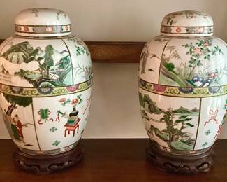 Lovely pair Chinese Famille Verte jars