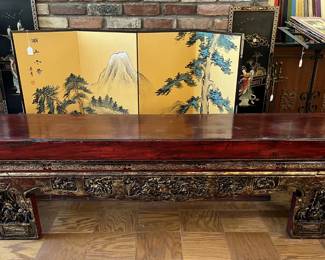 This Asian-styled low bench and folding screen would be an excellent addition to your collection.