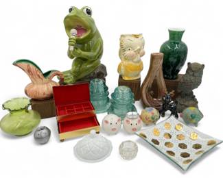 Lot Going On Here - Atomic Glass, Redware, Westmoreland Thumbelina	