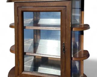 Vintage Mirror Back Wood & Glass Curio Cabinet - Tabletop or Wall	