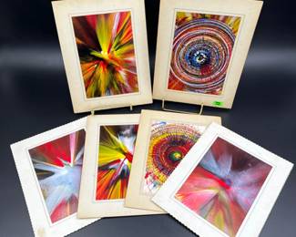 (6) Psychedelic 1970s Spin Art Artworks - Signed - 7x9"	