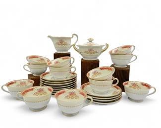 Occupied Japan Noritake Royal Ruby China Cups, Saucers, Creamer, Sugar	