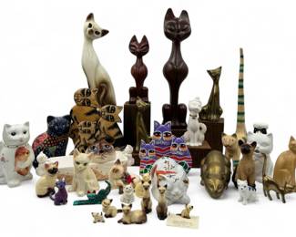 That's Meowtastic! MCM Siamese Cats + Brass, Ceramic, Wood Cats +	