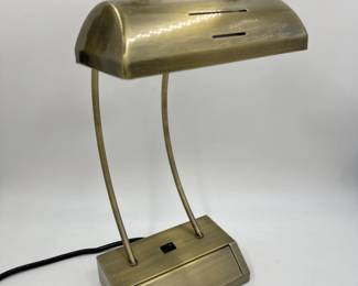 1970's Brushed Brass Desk Lamp w/ Hideaway Outlets	