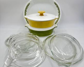 1950s Corning Covered Dishes + Clear PYREX Lids 470 & 943	