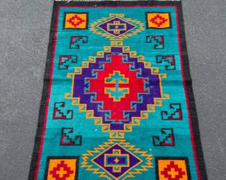 Vibrant Teal, Purple & Red Hand Woven Wool Southwest Rug - 75x44	