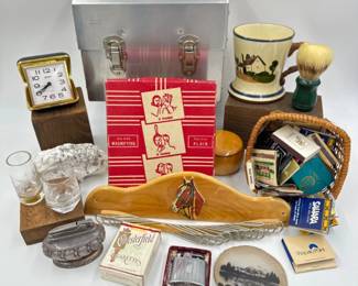 Vintage L. May Mfg. Miner's Lunch Box - Ronson Lighters - Torquay Mug+	