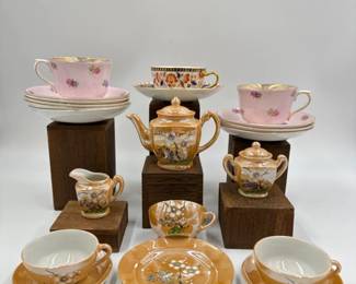 Tea Time! Peach Lustre Mini Tea Set - Colclough Pink Teacups & Saucers	