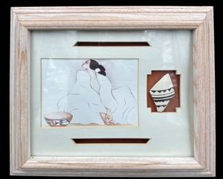 Vintage RC Gorman Framed "Zia" Art Print w/Pottery Shard	