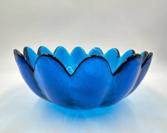 MCM Blenko or Indiana Glass Blue Lotus Bowl - 10.5"D	