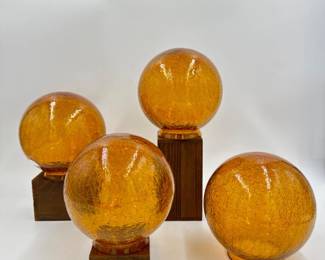 (4) Vintage Amber Crackle Glass Round Orb Light Covers	