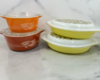Vintage PYREX Verde Olive Divided Dishes & Autumn Harvest	