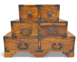 Vintage Solid Wood 6 Drawer Japanese Step Tansu Chest	