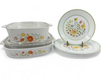 Vintage Corning Ware Wildflower Baking Dishes & Corelle Meadow Plates	