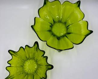 MCM Viking Green Epic Stockholm Lotus Bowls by Wayne Husted 13" & 10"	
